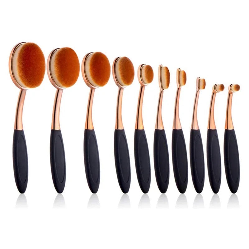 Rose Gold Elegant Oval Makeup Brushes 10pc