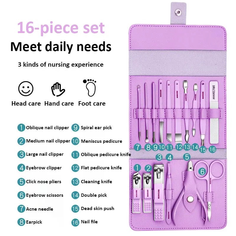 Professional Manicure set of 16pcs With Leather Case