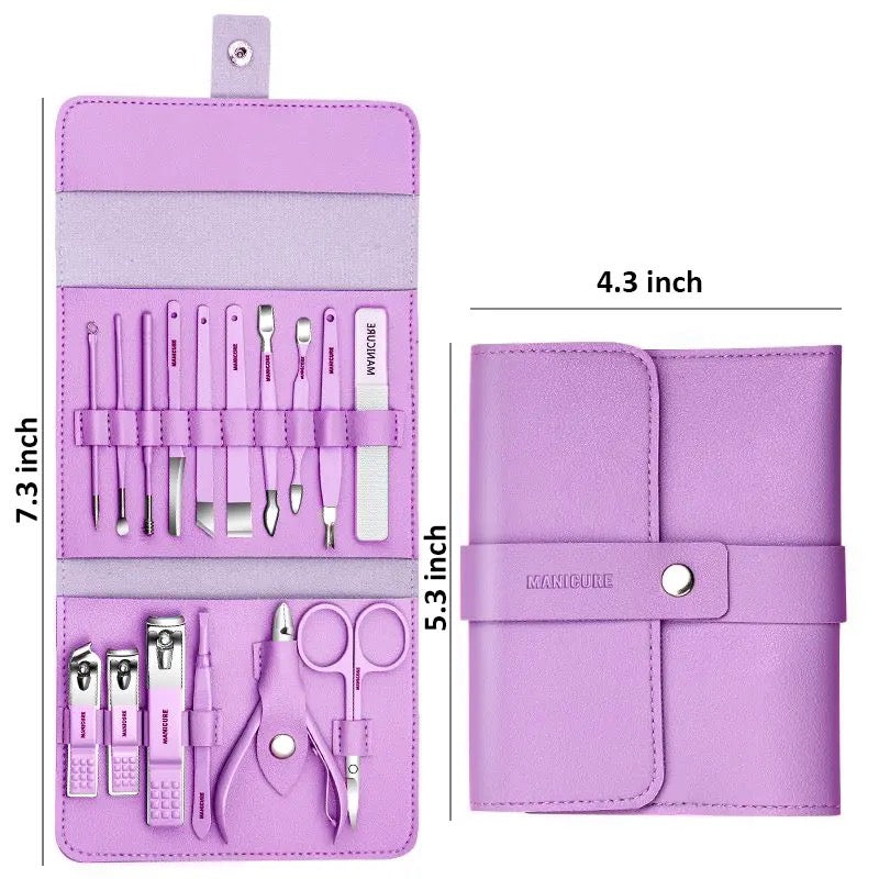 Professional Manicure set of 16pcs With Leather Case